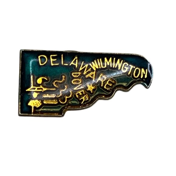 Vintage Delaware Souvenir Pin Lapel Hat Jacket Enamel Blue Landmarks - Picture 1 of 4